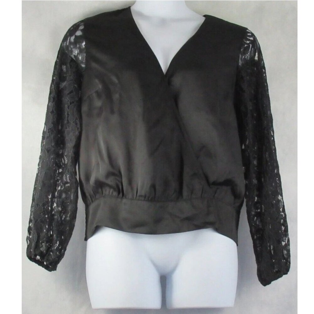 NWT INC International Concepts Women's Long-Lace-Sleeve Blouse, Deep Black, XL